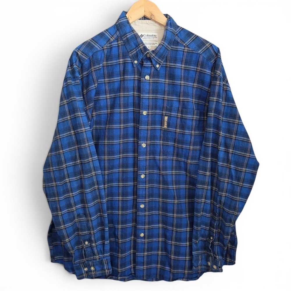 Columbia Shirt Mens XXL 2XL Blue Plaid Button Down Outdoor Long Sleeve Casual